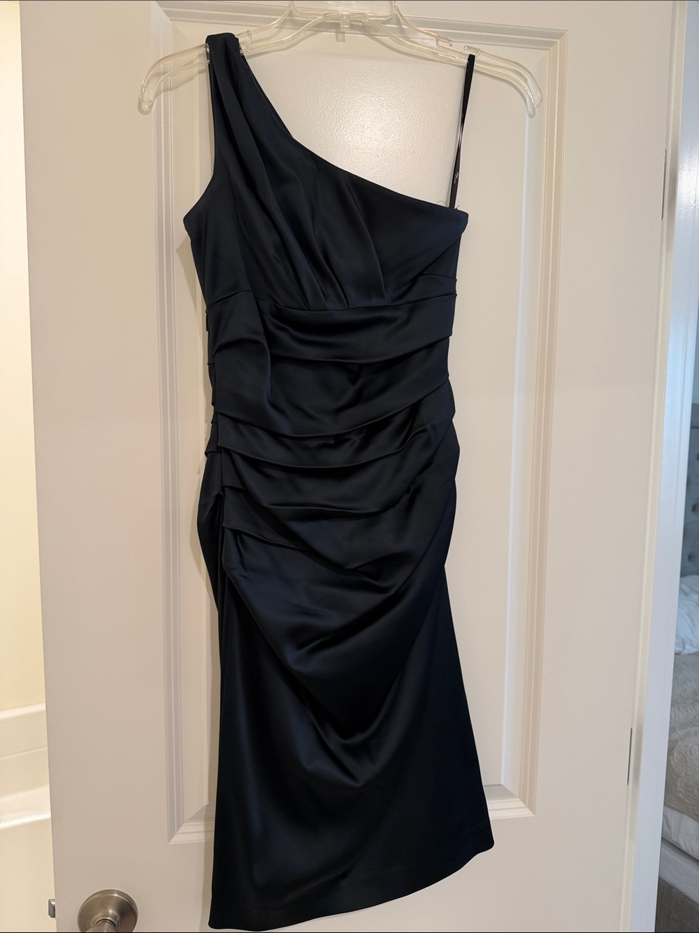 Suzi Chin for Maggy Boutique One-Shoulder Black Satin Cocktail Dress